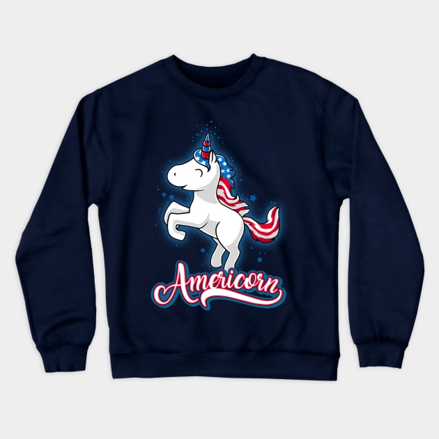 Americorn-Patriotic Proud American Unicorn Kids Crewneck Sweatshirt by CheesyB